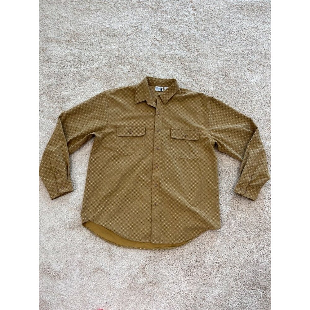 Modern Images Shirt Mens L Soft Brown Tan Check Plaid Long Sleeve Button Front